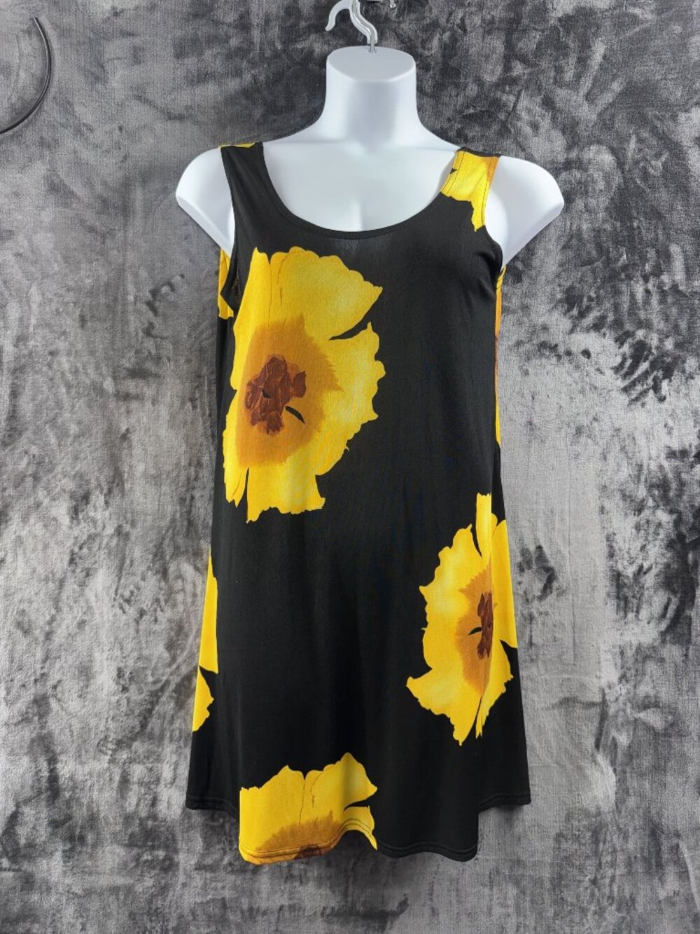 Pretty Woman Black Yellow Floral Sleeveless Tank Dress Relaxed XL or 2XL